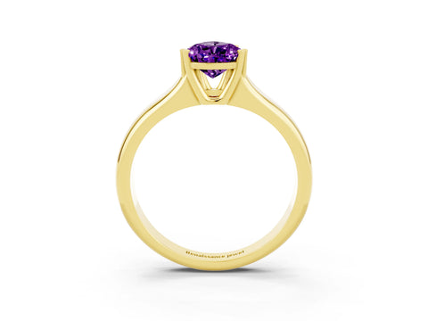 Yellow gold Pear Cut Amethyst Solitaire Ring with Wide Band and Prong Setting_3