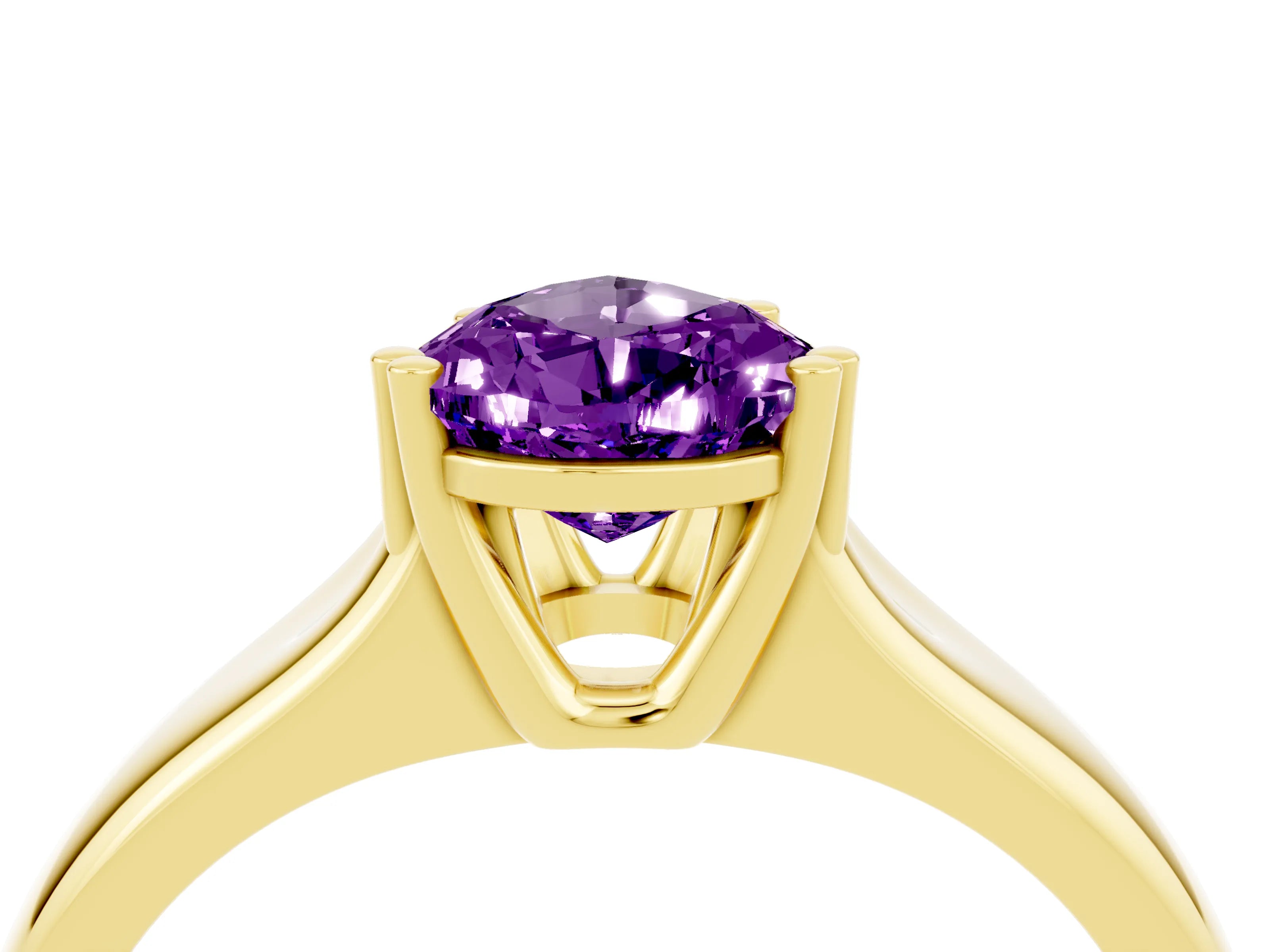 Yellow gold Pear Cut Amethyst Solitaire Ring with Wide Band and Prong Setting_4