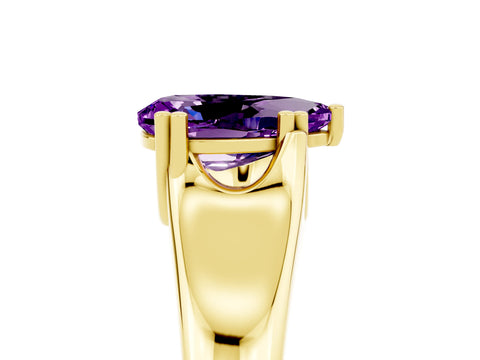 Yellow gold Pear Cut Amethyst Solitaire Ring with Wide Band and Prong Setting_5