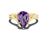 Yellow gold Pear Cut Amethyst Solitaire Twist Band Prong Setting Ring_36