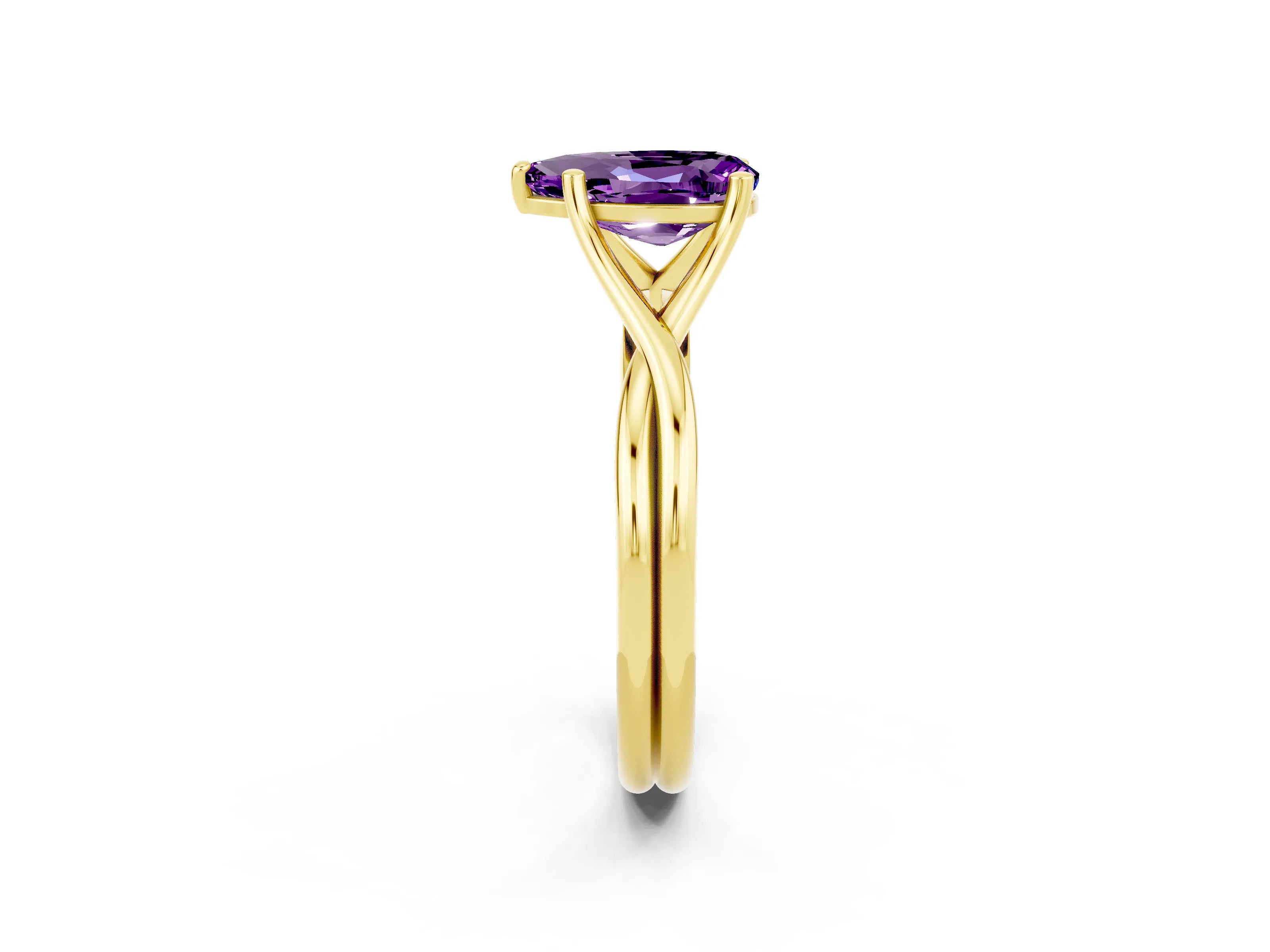 Yellow gold Pear Cut Amethyst Solitaire Twist Band Prong Setting Ring_38