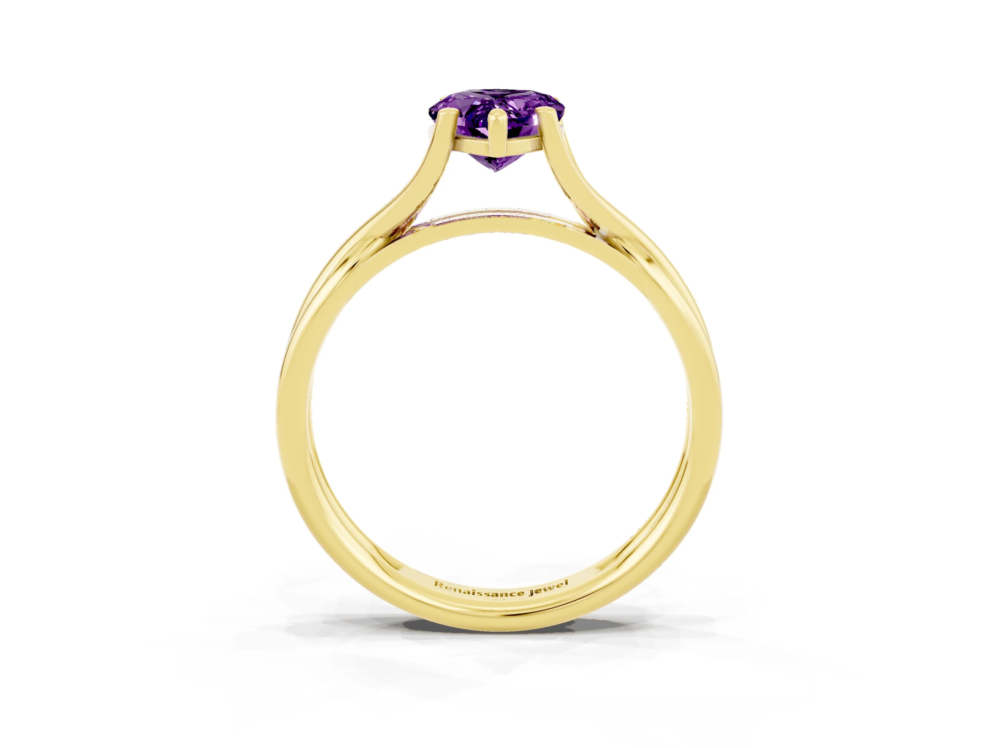 Yellow gold Pear Cut Amethyst Solitaire Twist Band Prong Setting Ring_39