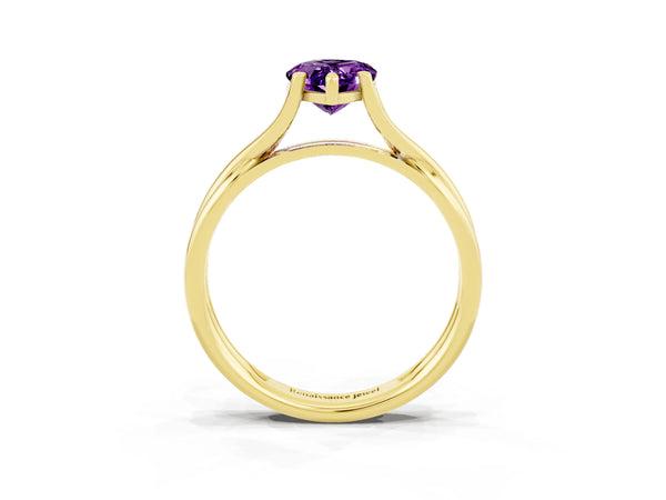 Yellow gold Pear Cut Amethyst Solitaire Twist Band Prong Setting Ring