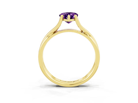 Yellow gold Pear Cut Amethyst Solitaire Twist Band Prong Setting Ring_39