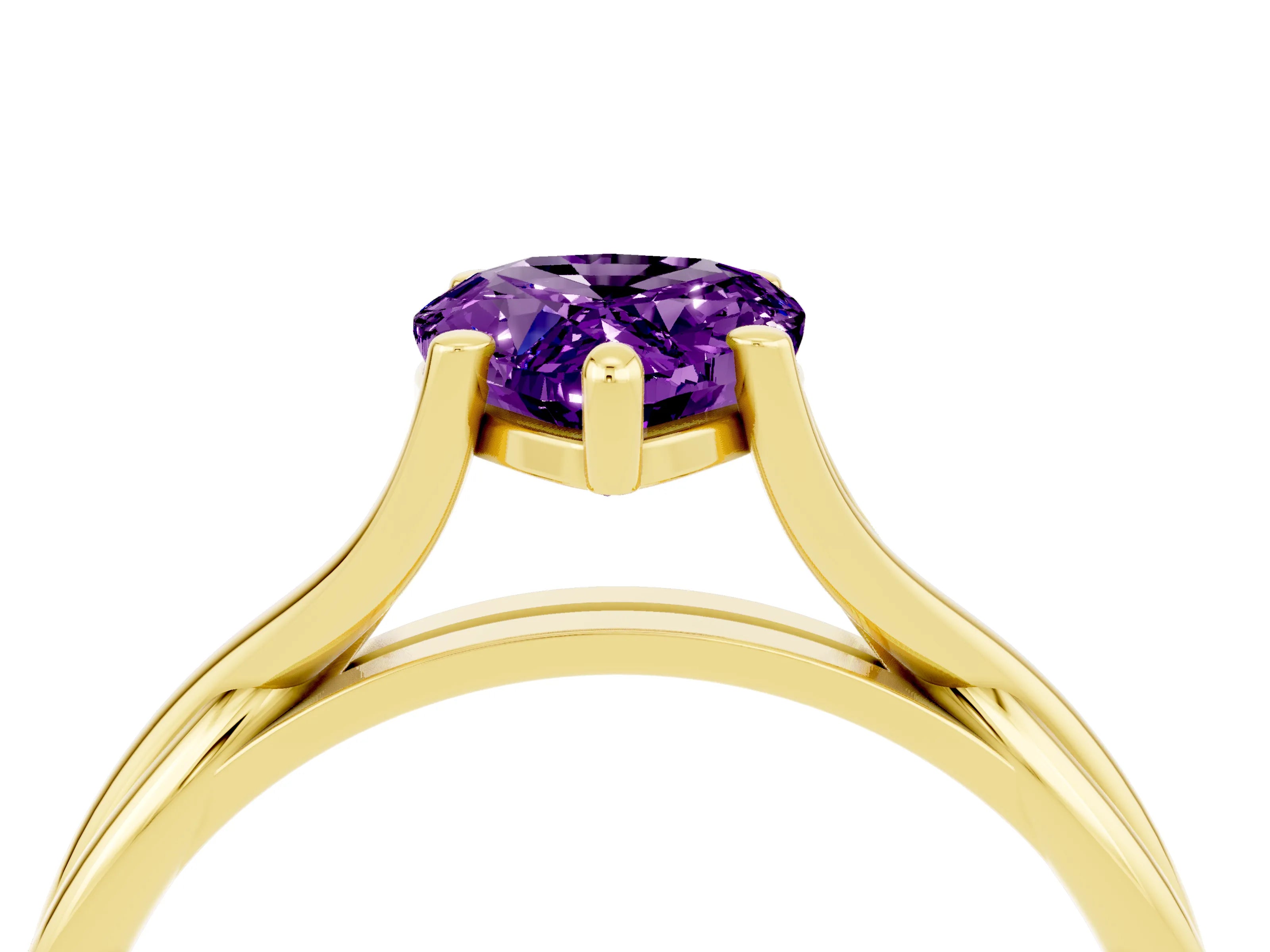Yellow gold Pear Cut Amethyst Solitaire Twist Band Prong Setting Ring_40