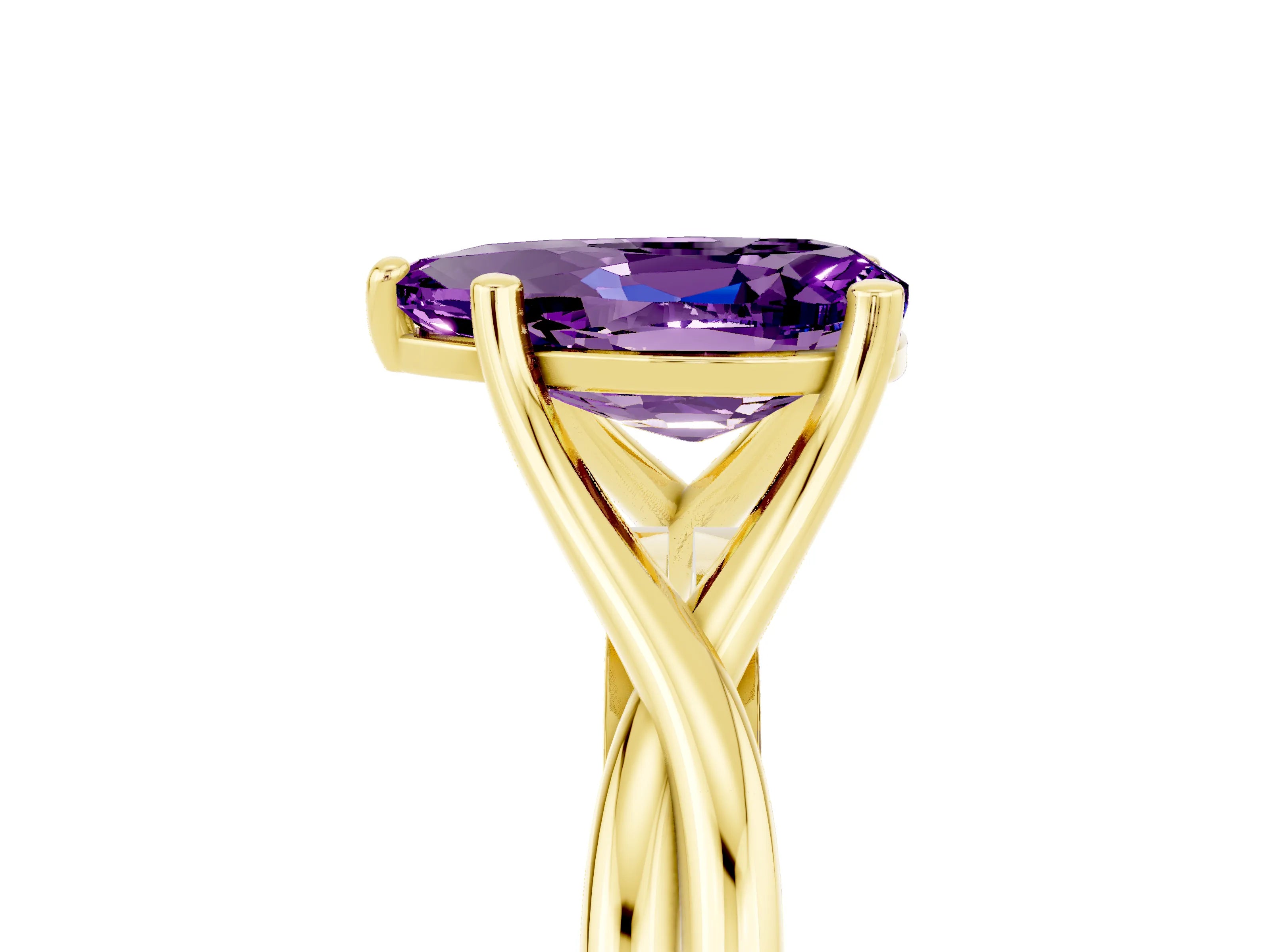 Yellow gold Pear Cut Amethyst Solitaire Twist Band Prong Setting Ring_41