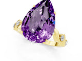 Yellow gold Pear Cut Amethyst Solitaire Twisted Band with Round  Accents and Prong Setting_13