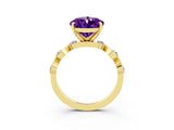 Yellow gold Pear Cut Amethyst Solitaire Twisted Band with Round  Accents and Prong Setting_15