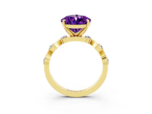 Yellow gold Pear Cut Amethyst Solitaire Twisted Band with Round  Accents and Prong Setting