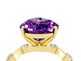 Yellow gold Pear Cut Amethyst Solitaire Twisted Band with Round  Accents and Prong Setting_16