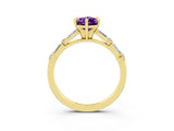 Yellow gold Pear Cut Amethyst Solitaire with Side Baguettes and Channel Set Band_3
