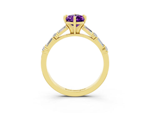 Yellow gold Pear Cut Amethyst Solitaire with Side Baguettes and Channel Set Band_3