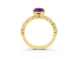 Yellow gold Pear Cut Amethyst Solitaire with Side Stones, Pave Band, Four-Prong Setting_39