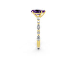 Yellow gold Pear Cut Amethyst Solitaire with Side Stones on a Pavé Band and Four-Prong Setting_2