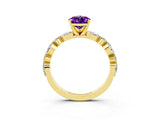 Yellow gold Pear Cut Amethyst Solitaire with Side Stones on a Pavé Band and Four-Prong Setting_3