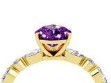 Yellow gold Pear Cut Amethyst Solitaire with Side Stones on a Pavé Band and Four-Prong Setting_4