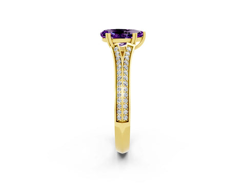 Yellow gold Pear Cut Amethyst Split Shank Engagement Ring with Pavé Band_2