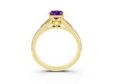 Yellow gold Pear Cut Amethyst Split Shank Engagement Ring with Pavé Band_3