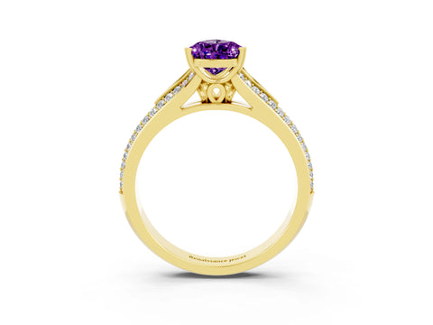 Yellow gold Pear Cut Amethyst Split Shank Engagement Ring with Pavé Band_3