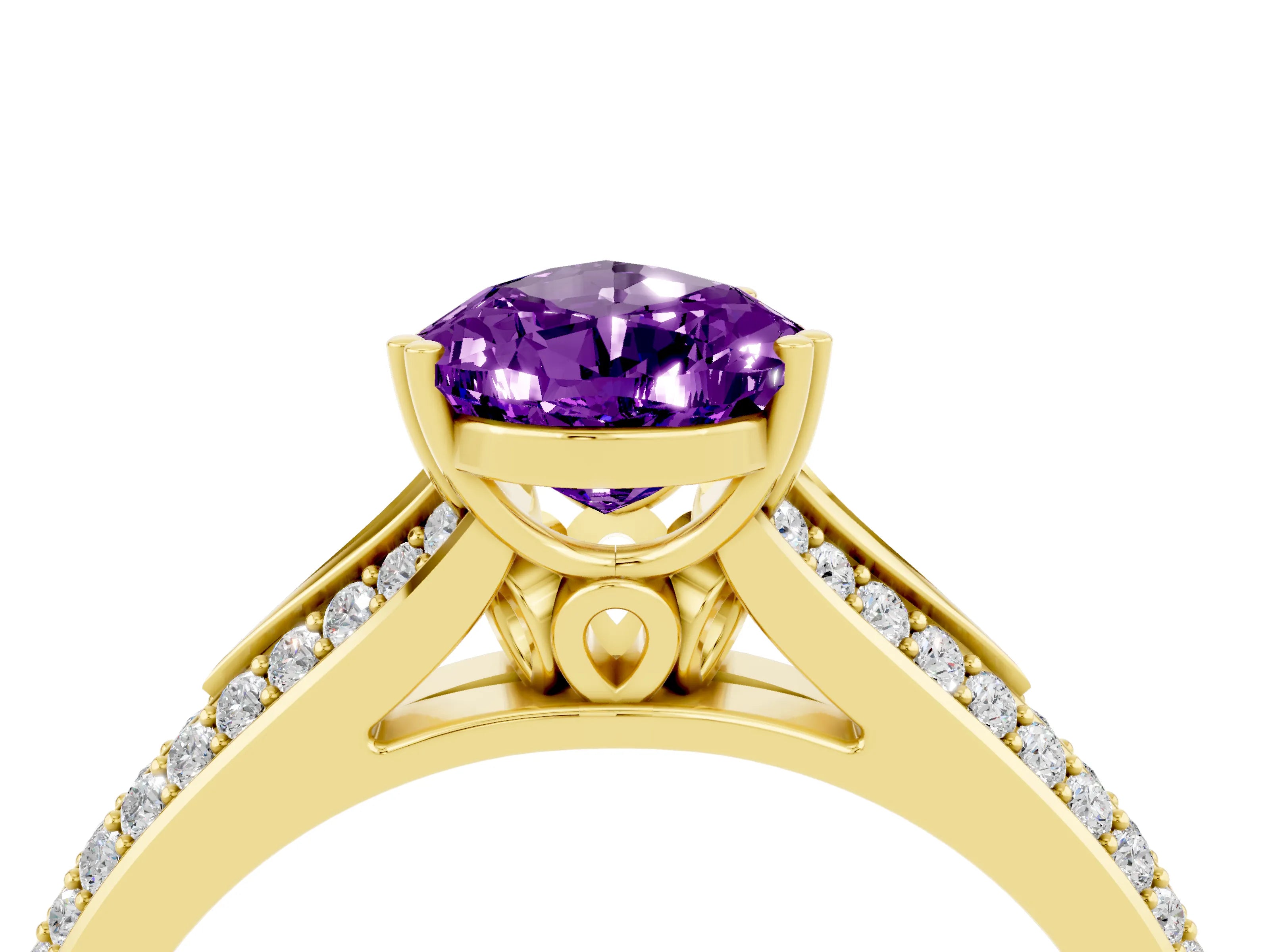 Yellow gold Pear Cut Amethyst Split Shank Engagement Ring with Pavé Band_4