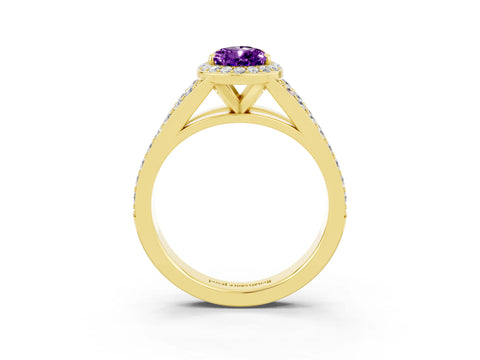 Yellow gold Pear Cut Amethyst Split Shank Halo Ring with Four-Prong Setting_15