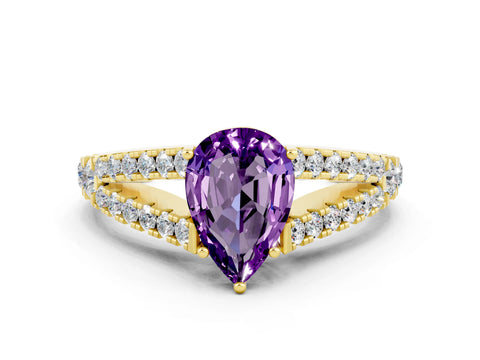 Yellow gold Pear Cut Amethyst Split Shank Pavé Engagement Ring with Four-Prong Setting_12