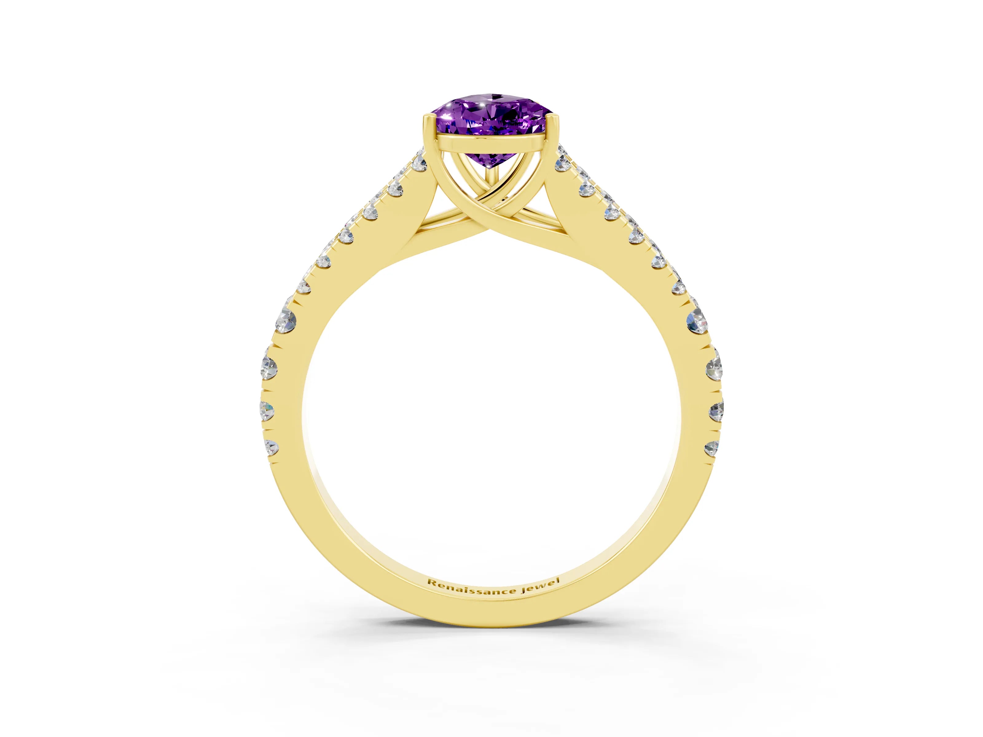 Yellow gold Pear Cut Amethyst Split Shank Pavé Engagement Ring with Four-Prong Setting_15