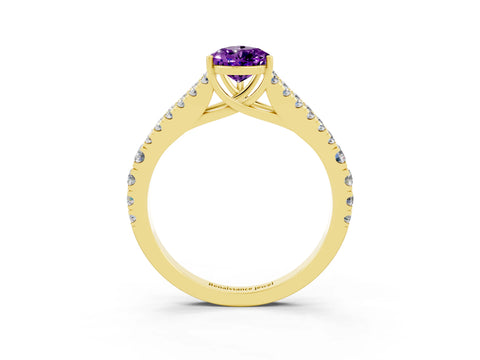 Yellow gold Pear Cut Amethyst Split Shank Pavé Engagement Ring with Four-Prong Setting_15
