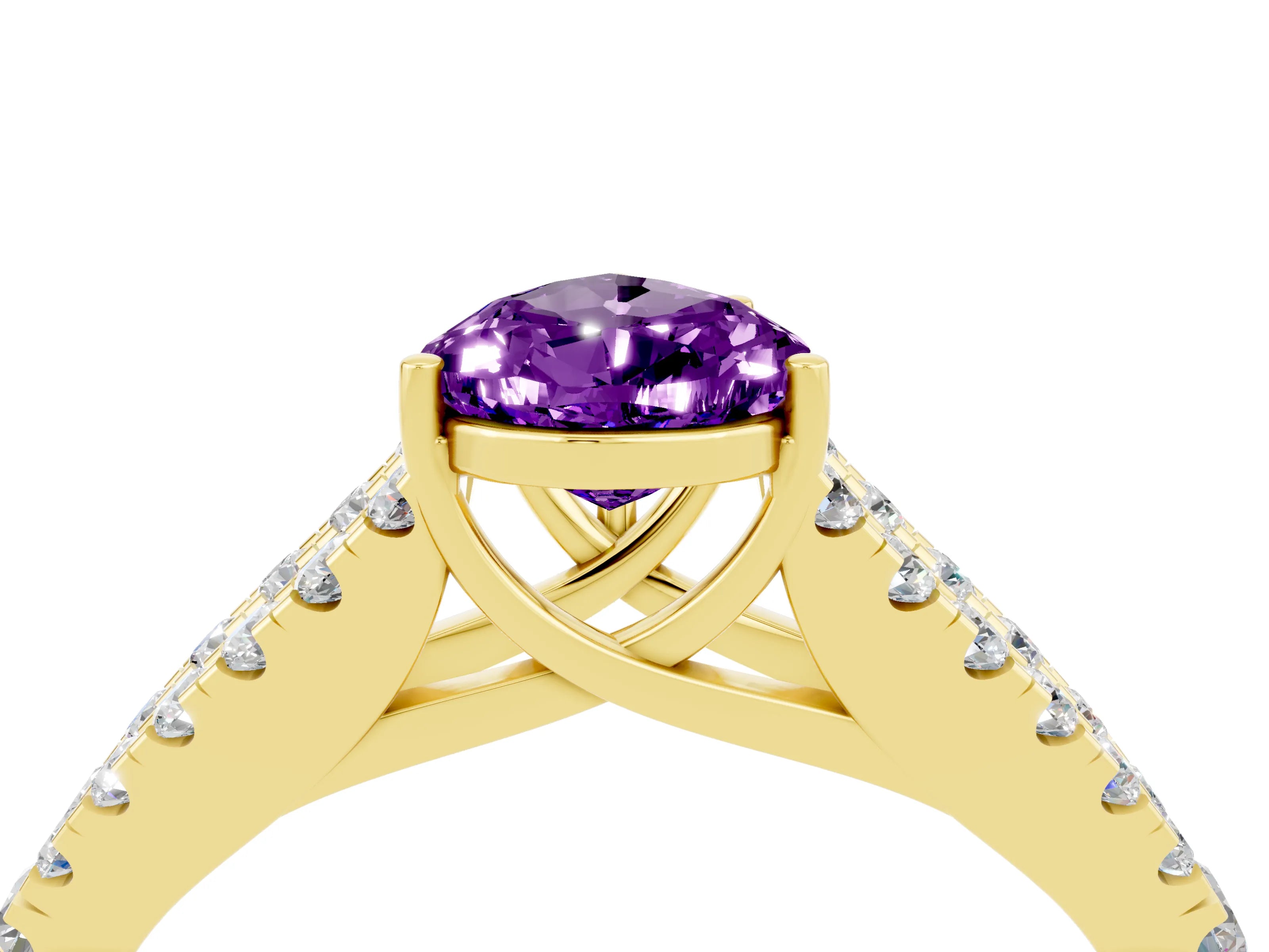 Yellow gold Pear Cut Amethyst Split Shank Pavé Engagement Ring with Four-Prong Setting_16