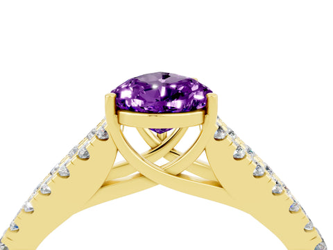 Yellow gold Pear Cut Amethyst Split Shank Pavé Engagement Ring with Four-Prong Setting_16