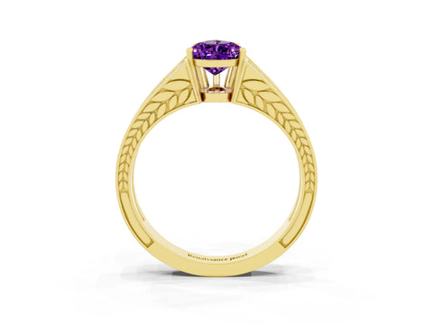Yellow gold Pear Cut Amethyst Split Shank Ring with Pavé Band and Four-Prong Setting_3