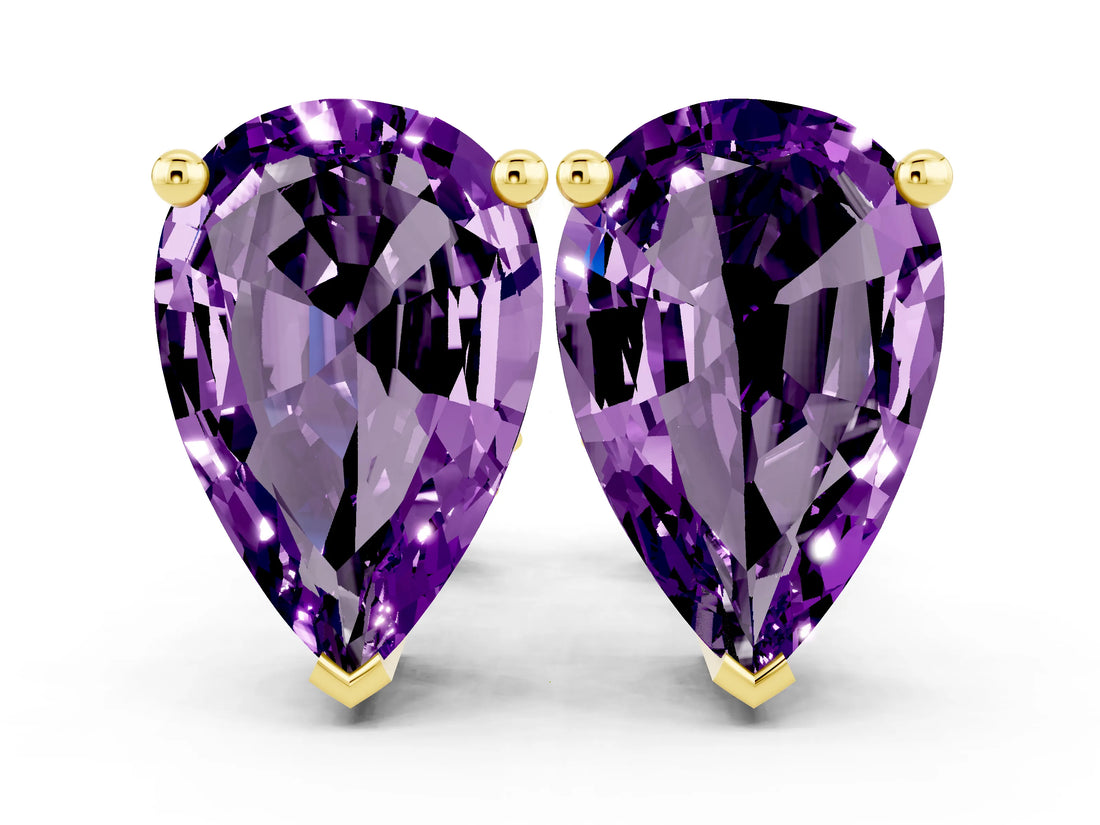 10K Yellow Gold 1.26 Carat Pear Amethyst Stud Earrings