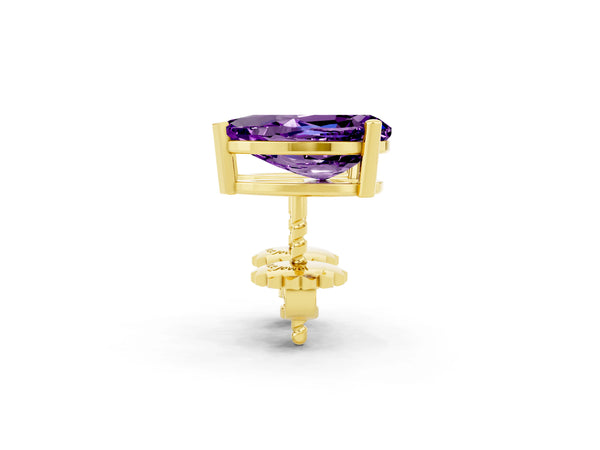 Yellow gold Pear Cut Amethyst Stud Earrings