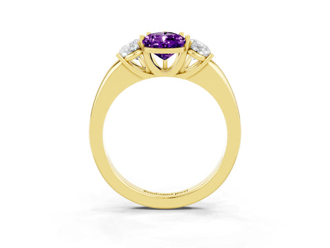 Yellow gold Pear Cut Amethyst Three-Stone Ring with Four-Prong Setting and Classic Band_3