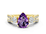 Yellow gold Pear Cut Amethyst Three-Stone Ring with Pavé Split Shank and Four-Prong Setting_12