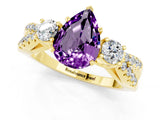 Yellow gold Pear Cut Amethyst Three-Stone Ring with Pavé Split Shank and Four-Prong Setting_13
