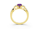 Yellow gold Pear Cut Amethyst Three-Stone Ring with Pavé Split Shank and Four-Prong Setting_15