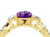 Yellow gold Pear Cut Amethyst Three-Stone Ring with Pavé Split Shank and Four-Prong Setting_16