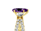 Yellow gold Pear Cut Amethyst Three-Stone Ring with Pavé Split Shank and Four-Prong Setting_17