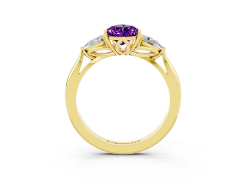 Yellow gold Pear Cut Amethyst Three-Stone Ring with Pear Side Stones and Four-Prong Setting_15
