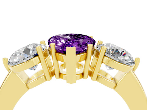 Yellow gold Pear Cut Amethyst Three-Stone Ring with Prong Setting and Classic Band_4