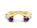 Yellow gold Pear Cut Amethyst Two-Stone Open Band Ring with Prong Setting_6
