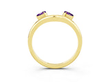 Yellow gold Pear Cut Amethyst Two-Stone Open Band Ring with Prong Setting_9