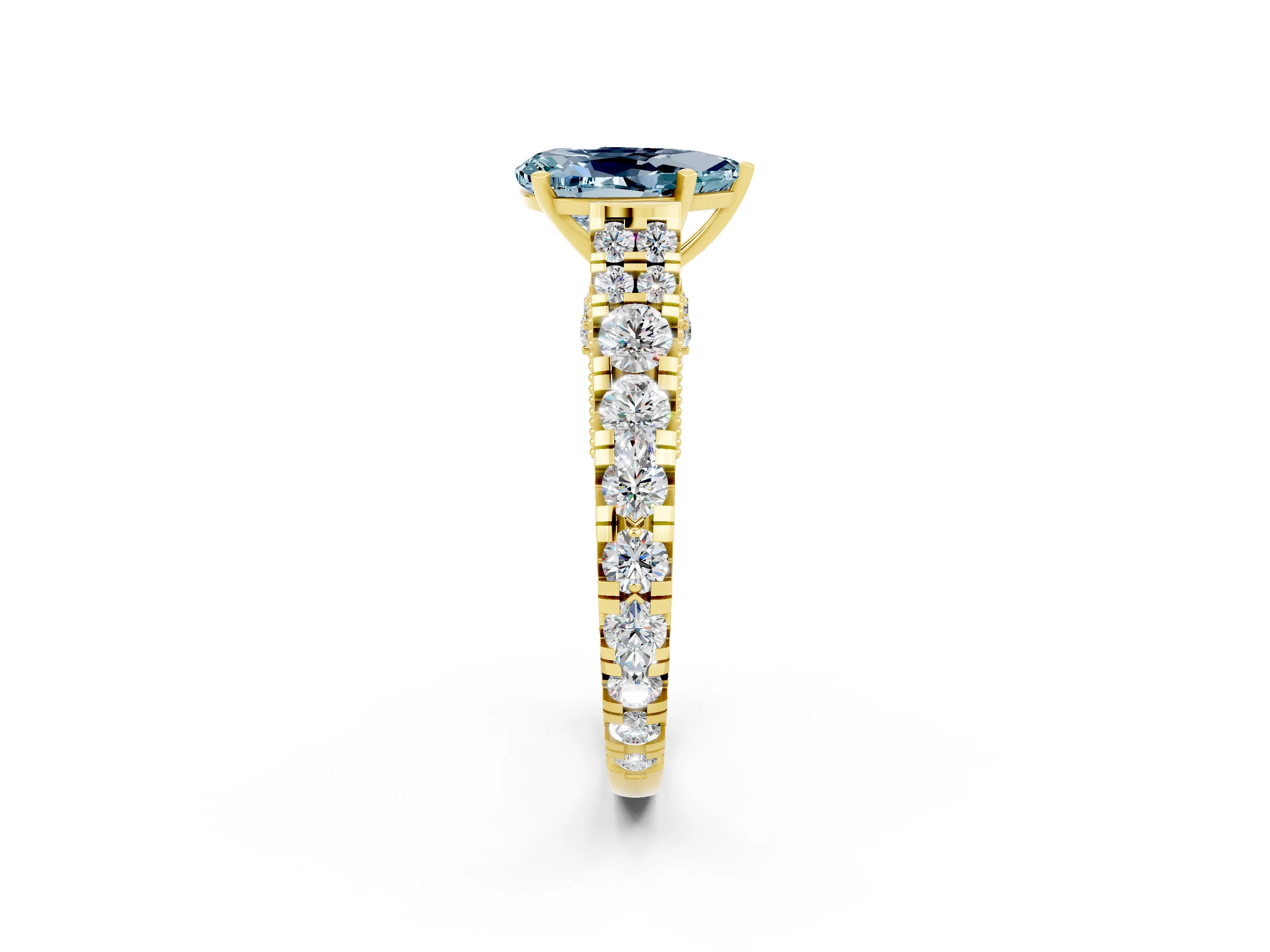 Yellow gold Pear Cut Aquamarine Classic Solitaire Ring with Pavé Band and Four-Prong Setting_2