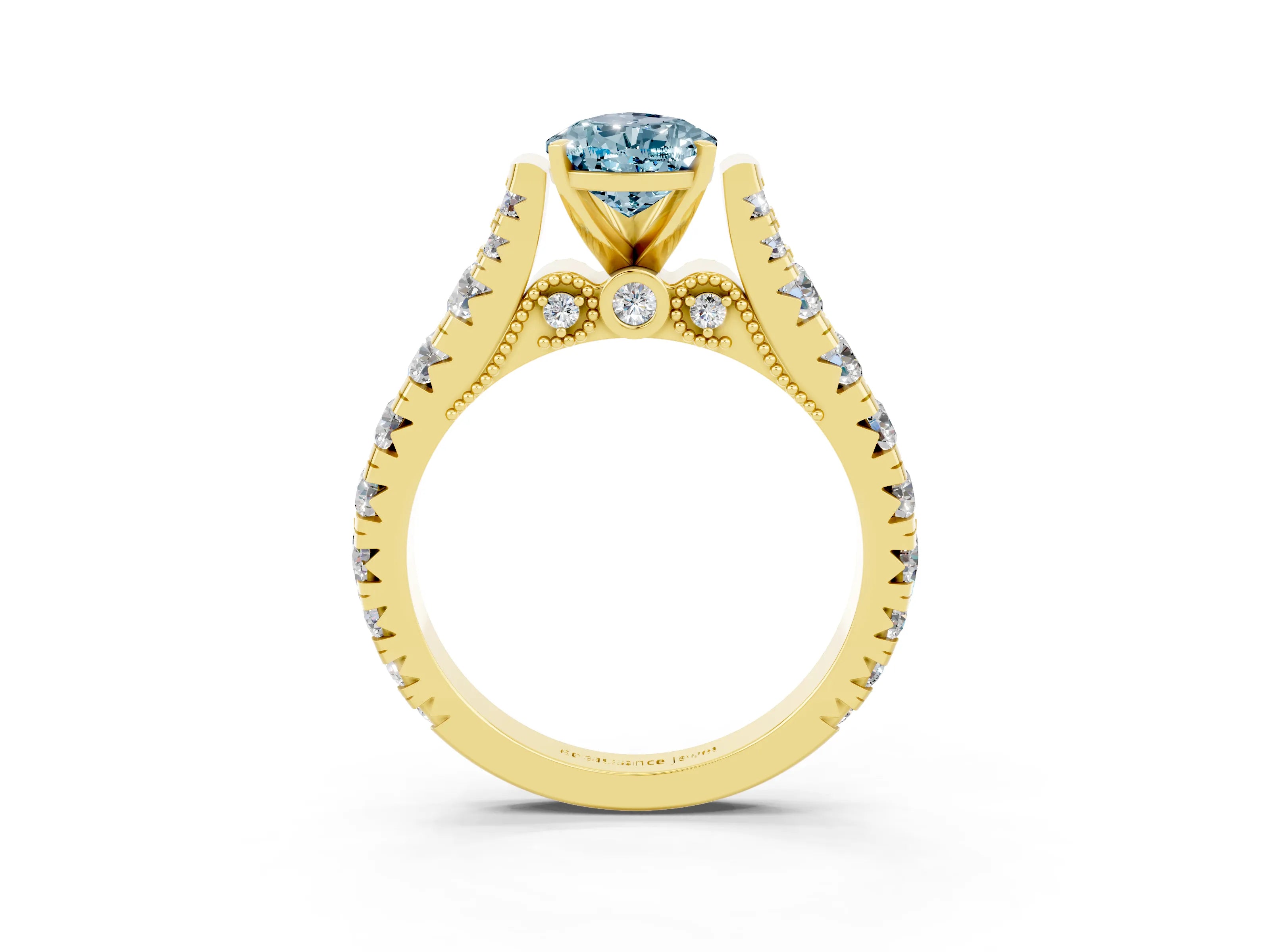 Yellow gold Pear Cut Aquamarine Classic Solitaire Ring with Pavé Band and Four-Prong Setting_3