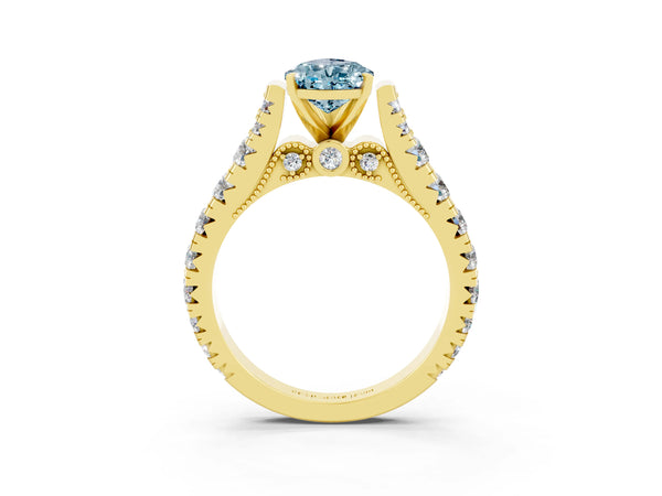 Yellow gold Pear Cut Aquamarine Classic Solitaire Ring with Pavé Band and Four-Prong Setting