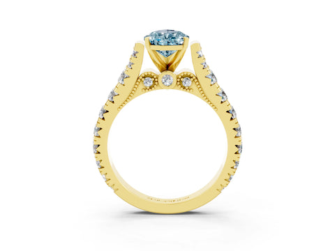 Yellow gold Pear Cut Aquamarine Classic Solitaire Ring with Pavé Band and Four-Prong Setting_3