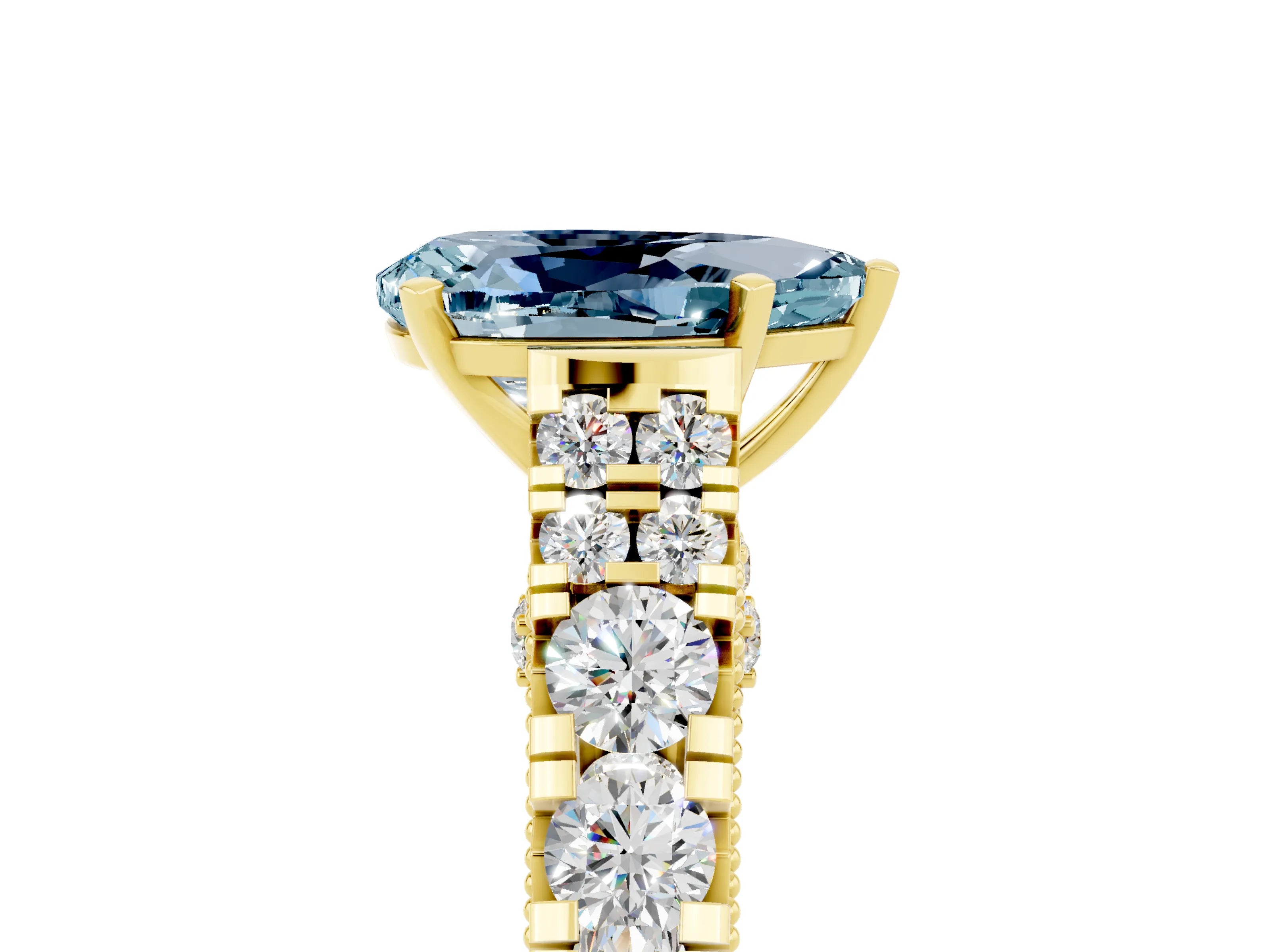 Yellow gold Pear Cut Aquamarine Classic Solitaire Ring with Pavé Band and Four-Prong Setting_5