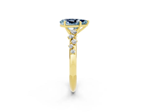 Yellow gold Pear Cut Aquamarine Cluster Side Stone Solitaire Ring with Prong Setting_26