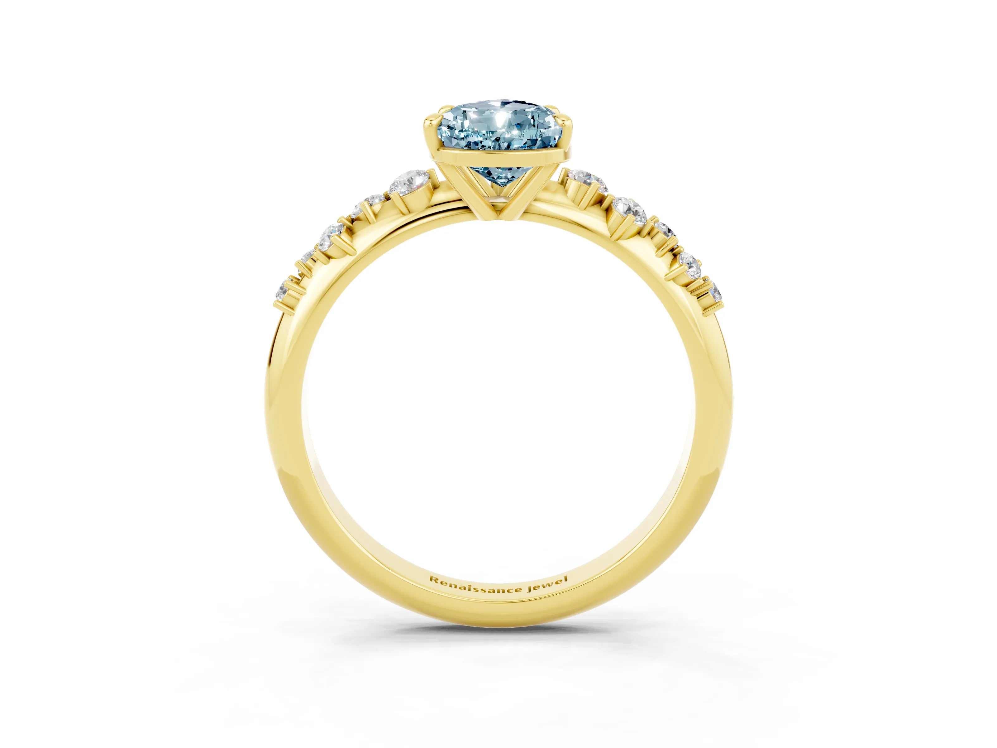 Yellow gold Pear Cut Aquamarine Cluster Side Stone Solitaire Ring with Prong Setting_27